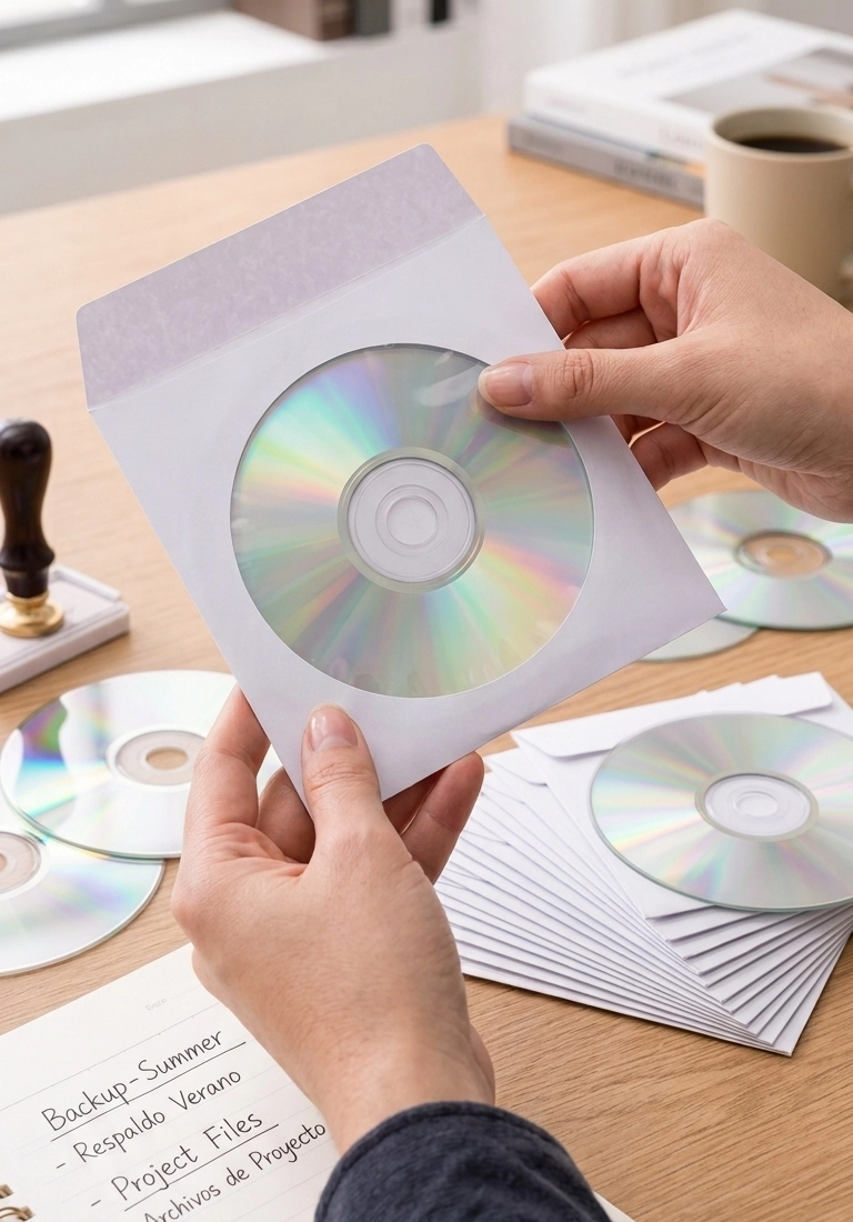 Pack de 100 unidades de sobres papel dvd cd con ventana transparente