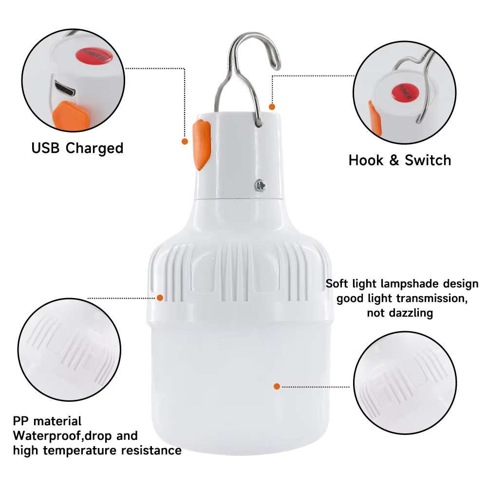Ampolleta LED Recargable USB para Camping y Emergencias