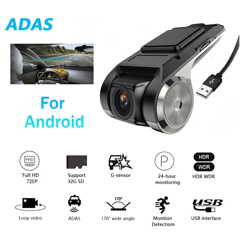 Cámara frontal para automóvil 1080P USB Android con ADAS Plus y ranura micro SD