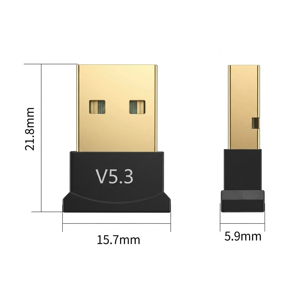 Adaptador USB Bluetooth 5.3 receptor compacto negro para conectar mouse teclado y audífonos inalámbricos