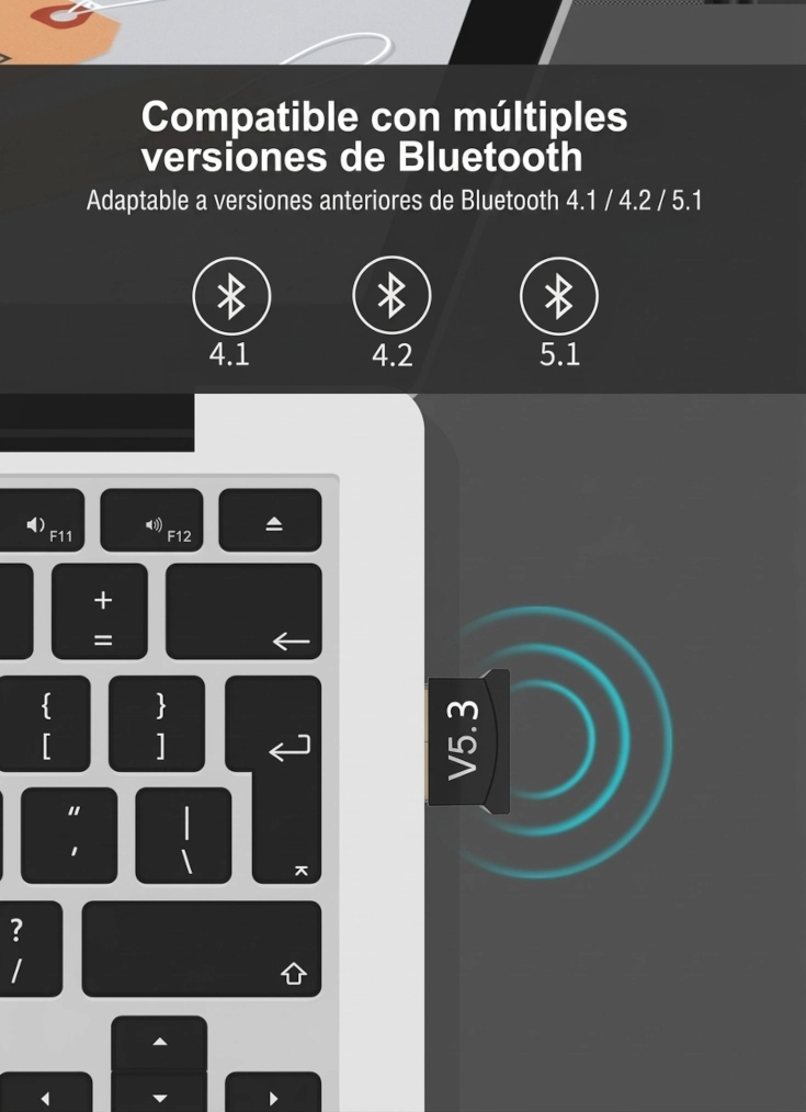 Adaptador USB Bluetooth 5.3 receptor compacto negro para conectar mouse teclado y audífonos inalámbricos