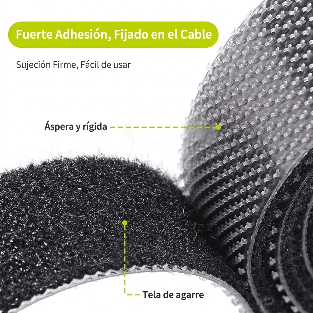 Cinta velcro organizadora cables rollo 5 metros color negro sin adhesivo para escritorio