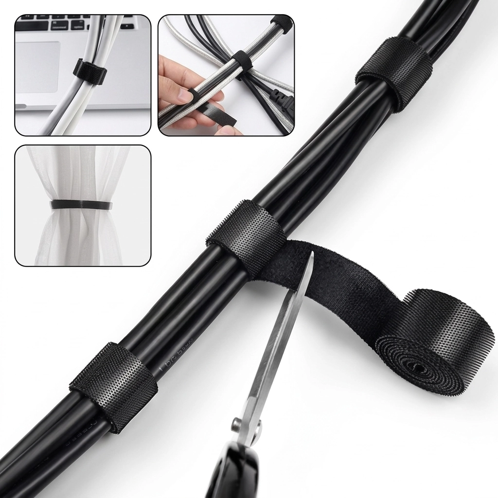 Cinta velcro organizadora cables rollo 5 metros color negro sin adhesivo